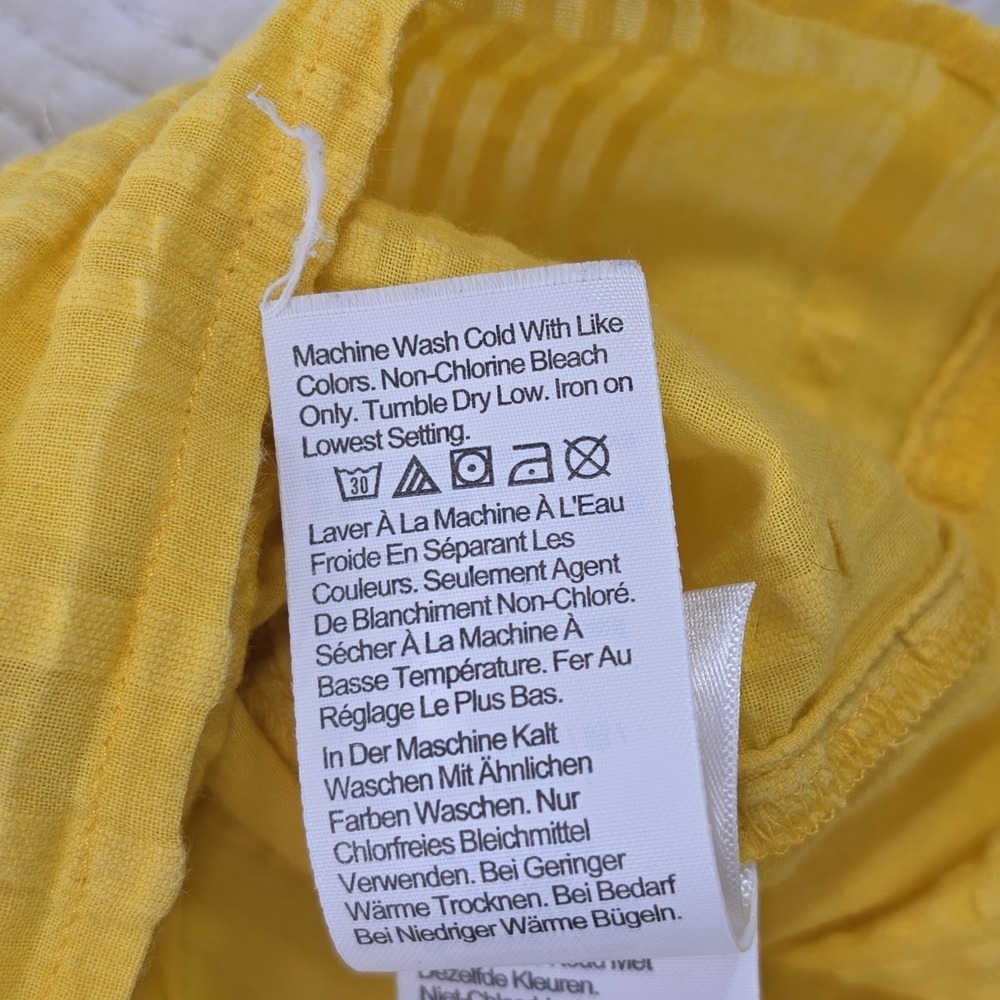 J Crew Ruffle V-Neck Blouse XL Butter Yellow Cotton Textured Short Sleeve Top - Picture 7 of 15